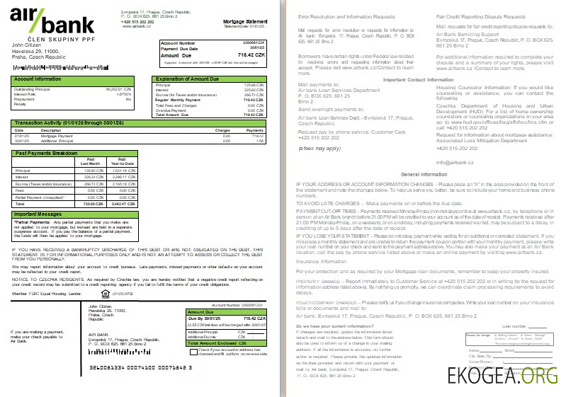 Relevé hypothécaire de la banque Czechia Air, 2 pages, 1, 2 scr